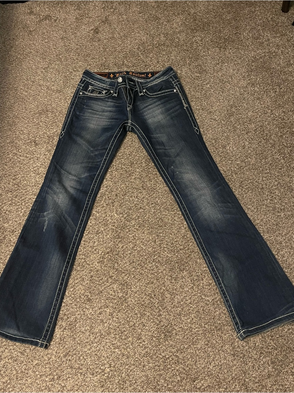 Rock Revival Dark Indigo Jeans with Orange Accents